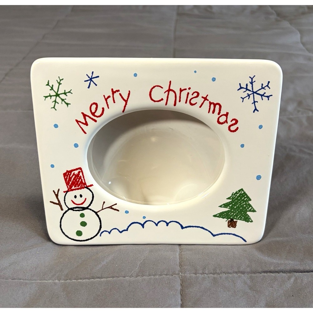 Russ Kid Skribbles Y2K Merry Christmas Snowman Ceramic Photo Frame Kidcore Cute